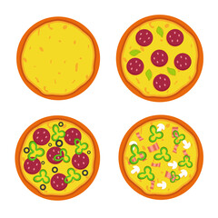 Whole pizza with different flavors. Fast Food Illustration