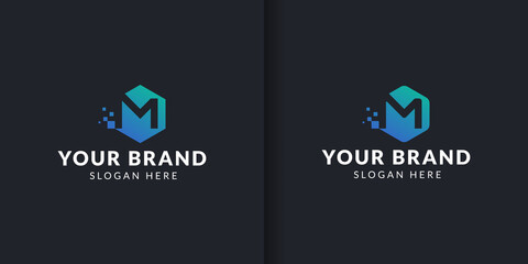 Inspiration logo initial letter M abstract with tech style and gradient color