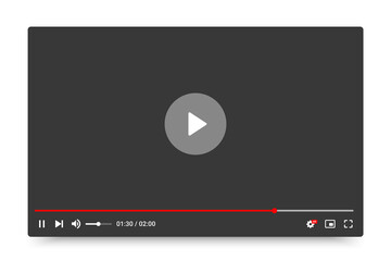 Video player interface isolated on white background. Multimedia frame template. Mockup live stream window, player. Online broadcasting. Social media concept. Vector illustration. EPS 10