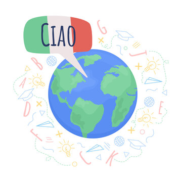 Italian speaking community 2D vector isolated illustration. Language learning flat object on cartoon background. Multilingualism colourful scene for mobile, website, presentation. Amatic SC font used
