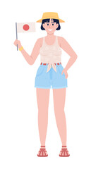 Smiling young woman with national flag of Japan semi flat color vector character. Standing figure. Full body person on white. Simple cartoon style illustration for web graphic design and animation