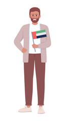 Bearded man with Emirates national flag semi flat color vector character. Standing figure. Full body person on white. Simple cartoon style illustration for web graphic design and animation