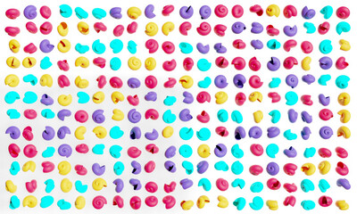 Multi colored snail shells  background. 3d illustration.
