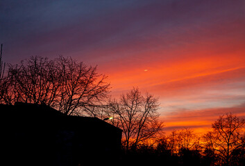 sunset in the village