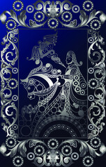 Graphic abstract design with occult tarot card. Suitable for invitation, flyer, sticker, poster, banner, card, label, cover, web. Vector illustration.