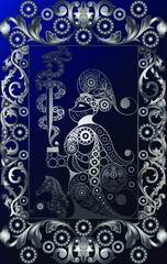 Graphic abstract design with occult tarot card. Suitable for invitation, flyer, sticker, poster, banner, card, label, cover, web. Vector illustration.