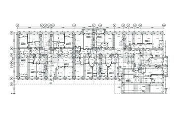 Multistory building detailed architectural technical drawing, vector blueprint floorplan layout