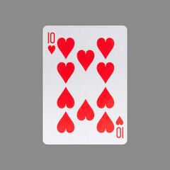 Ten of Hearts. Isolated on a gray background. Gamble. Playing cards.
