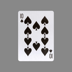 Ten of Spades. Isolated on a gray background. Gamble. Playing cards.