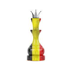 Chess Queen in the colors of the Belgium Flag. Isolated on white background. Sport. Politics.