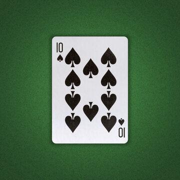Ten of Spades on a green poker background. Gamble. Playing cards.