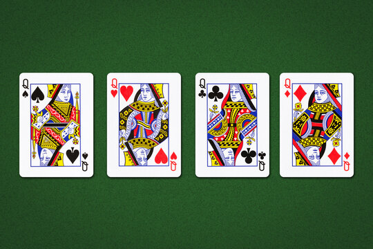 Four Queens, on a green background.Gaming Cards. Gambling.