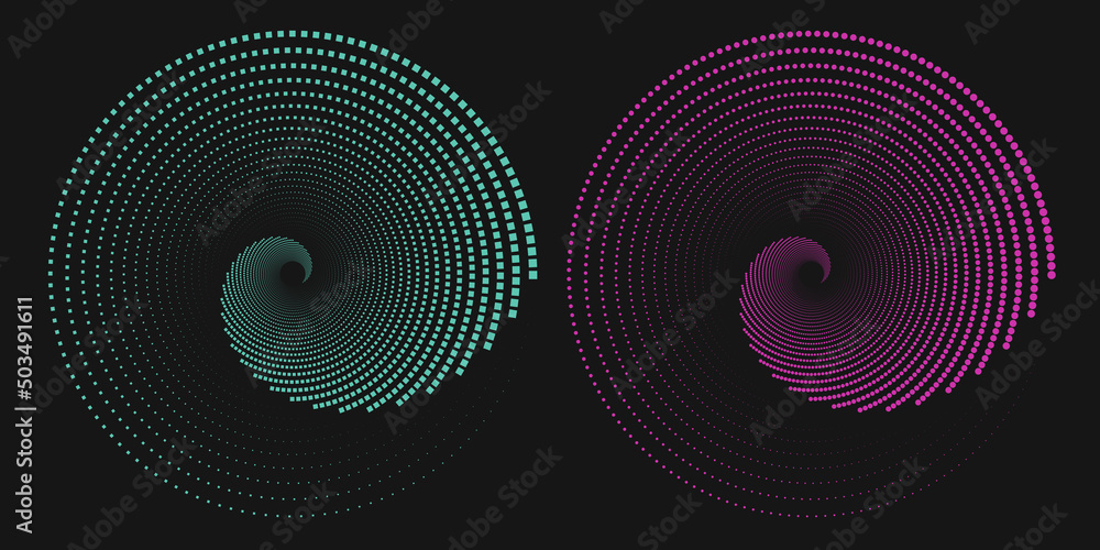 Poster a set of twisted purple and turquoise lines of spherical and square shape. vector 3d tunnel made of 