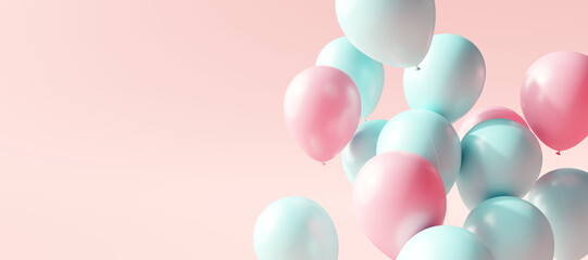Balloons on pastel pink background. 3d rendering © aanbetta