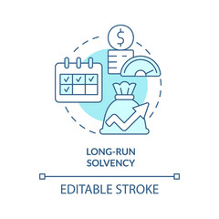 Long run solvency turquoise concept icon. Assets and liabilities. Budget balance abstract idea thin line illustration. Isolated outline drawing. Editable stroke. Arial, Myriad Pro-Bold fonts used