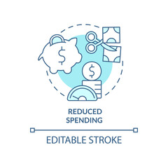 Reduced spending turquoise concept icon. Balanced budget requirement abstract idea thin line illustration. Isolated outline drawing. Editable stroke. Arial, Myriad Pro-Bold fonts used