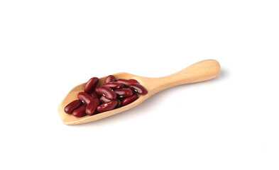 Grains Red bean in wooden scoop isolated on white background