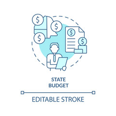 Fototapeta na wymiar State budget turquoise concept icon. Revenue and expenses. Budgeting type abstract idea thin line illustration. Isolated outline drawing. Editable stroke. Arial, Myriad Pro-Bold fonts used