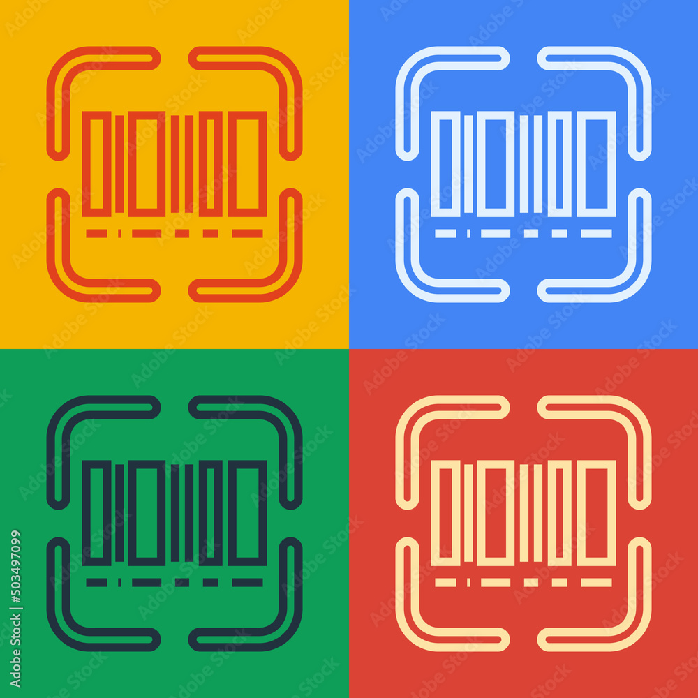 Poster pop art line scanner scanning bar code icon isolated on color background. barcode label sticker. ide