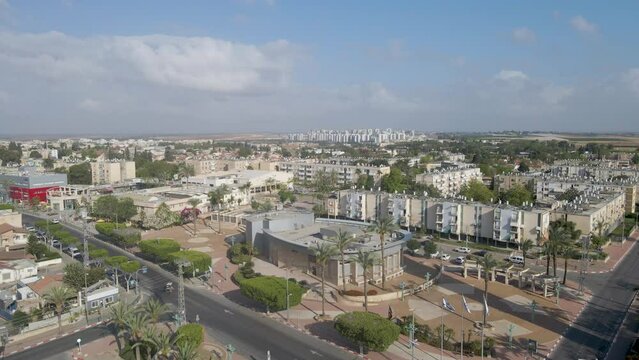 aerial shot above the culture dome at netivot city, israel