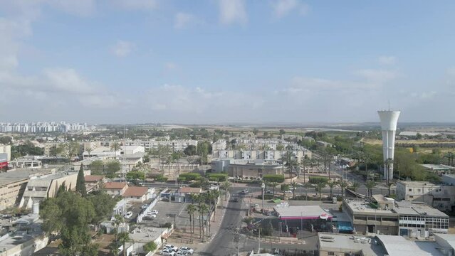 aerial shot above the water tower entrancing  at netivot city, israel