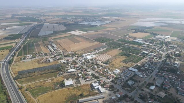 aerial shot down at beit hagedi community at sdot negev israel