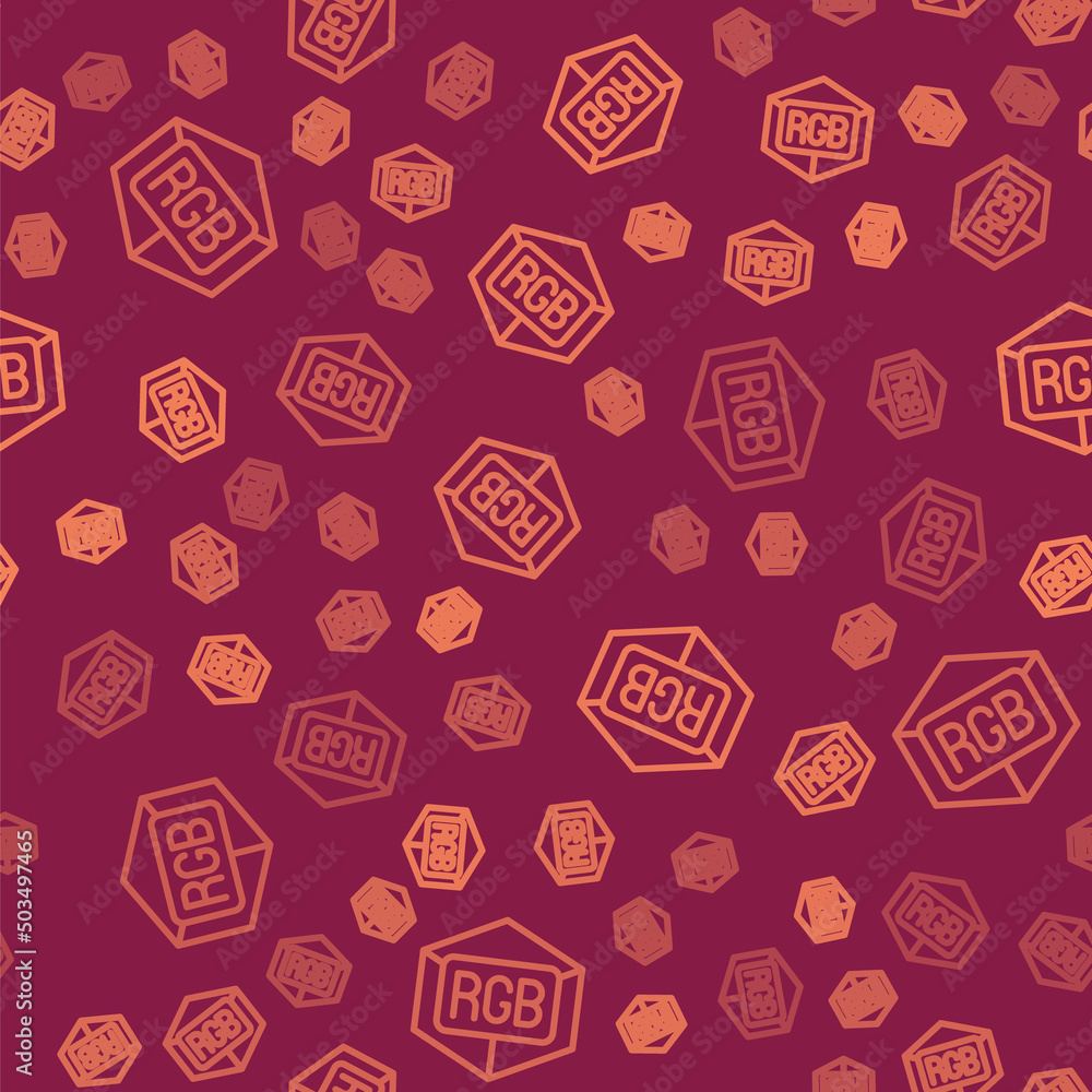Poster brown line rgb and cmyk color mixing icon isolated seamless pattern on red background. vector