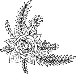 Design Vector Outline Flower Plant. Square Frame.