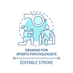 Demand for sports psychologist turquoise concept icon. Trend in psychology abstract idea thin line illustration. Isolated outline drawing. Editable stroke. Arial, Myriad Pro-Bold fonts used