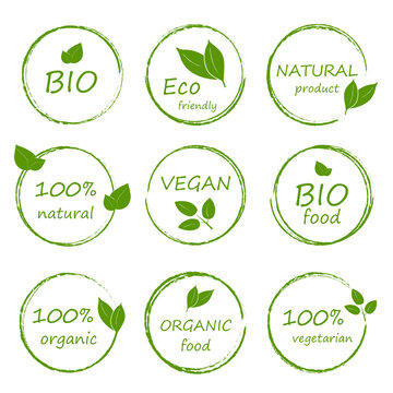 Eco, bio, organic and natural products sticker, label, badge and logo.