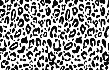 Leopard print black and white spots seamless illustration for print clothes, fabrics. Animal skin. Vector