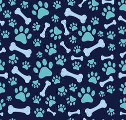 
pattern footprints paw bones seamless vector pattern, dog print