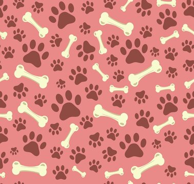 
paw bones vector pattern on pink background, seamless print