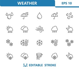 Weather Icons - Forecast, Rain, Raining, Cloud, Cloudy, Snow, Snowing, Snowflake