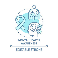 Mental health awareness turquoise concept icon. Mental problem. Behavioral trend abstract idea thin line illustration. Isolated outline drawing. Editable stroke. Arial, Myriad Pro-Bold fonts used