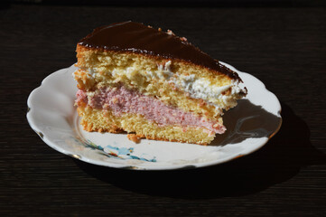 homemade cakes. strawberry cream sponge cake. sweet dessert. chocolate.