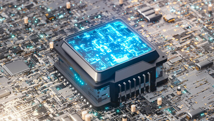 Microprocessor or cpu. technology and cpu processing concept, 3D Render.