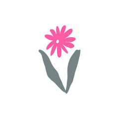 Minimalist abstract scandinavian floral shape, hand drawn flower on white background