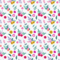 seamless pattern with color flower and leaves elements