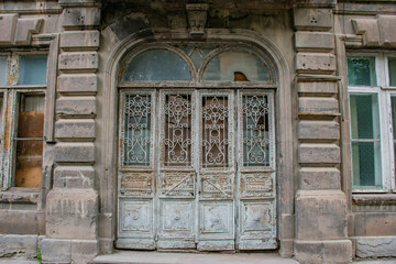 old abandoned  building wooden doors
