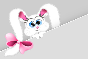 Bunny with bow behind copy space board