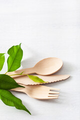 eco friendly wooden cutlery. plastic free concept
