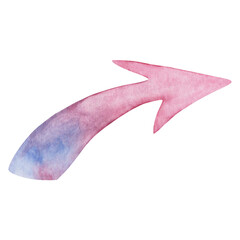 Watercolor illustration of hand painted colorful arrow showing the way, direction on the road. Sign in pink and blue colors. Isolated on white background clip art element for posters, banners