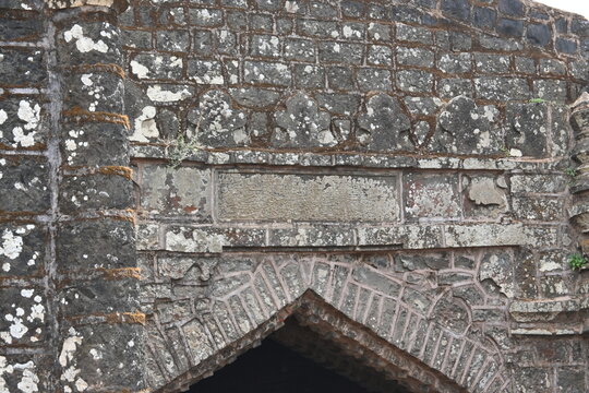 close up of three doors in fort in southern Maharashtra in India