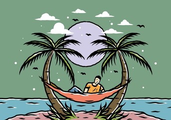 Relax on hammock on the beach illustration
