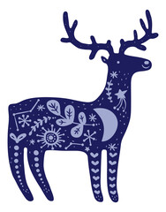 Elk spirit with mystic ornament. Magic forest animal