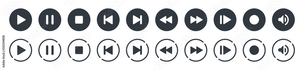 Poster set of video media player icons vector set. multimedia music audio control. media player interface s