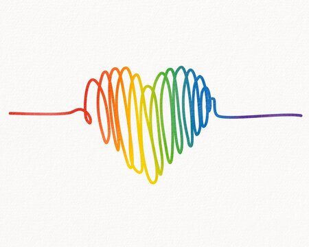 LGBT  Pride month watercolor texture concept. Rainbow flag brush style in heart shape isolate on white background.