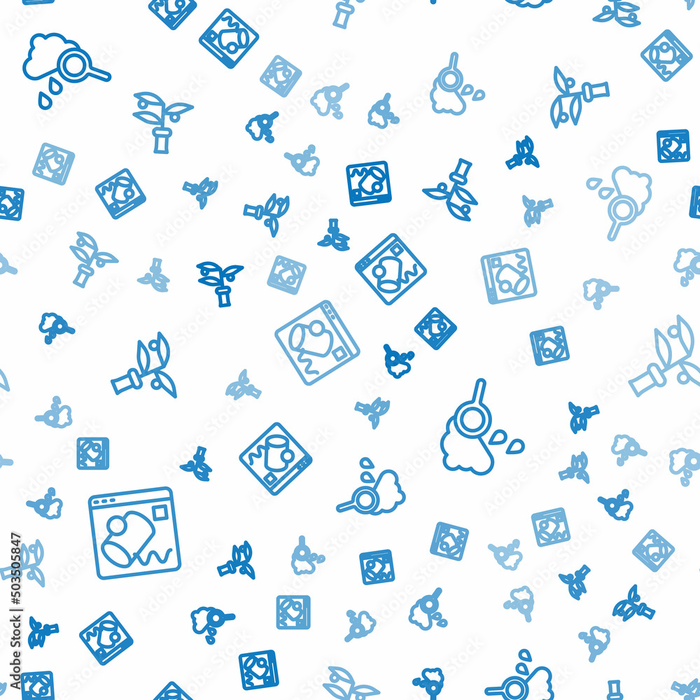Poster set line data visualisation, cloud with rain and plant breeding on seamless pattern. vector