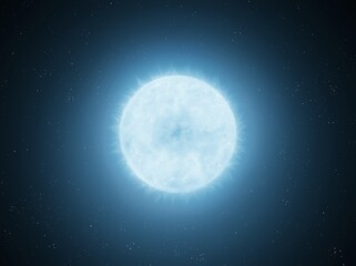 Hot blue star in outer space. A bright star with a high surface temperature. 